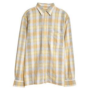 CAVORI (Belgium) Vintage Windowpane Interchange Dobby Weave Shirt Canary : L